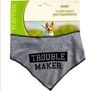 Dog Bandanna TROUBLE MAKER  Adjustable Tie On Gray Black XS/S